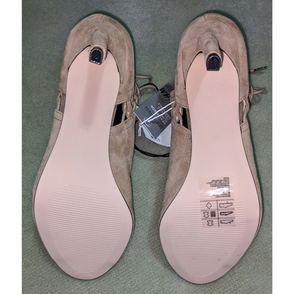 H&M Taupe Suede Wrap Around Peep Toe Heels - Picture 4 of 5